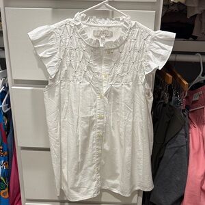 LOFT Cream Ruffled Button-Down Blouse
